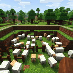 A Minecraft scene showcasing a player struggling to keep sheep inside a pen