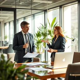 realistic depiction of a man and a woman engaging in a negotiation, showcasing techniques from Neuro-Linguistic Programming (NLP)