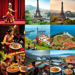 A captivating series of images showcasing the diverse dance forms, famous foods, and notable places from different regions