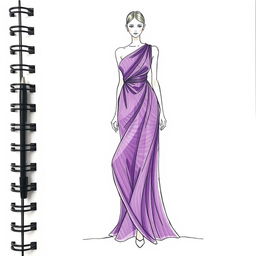 A sketch of a stylish, modern dress emphasizing the application of the LINE element in its design