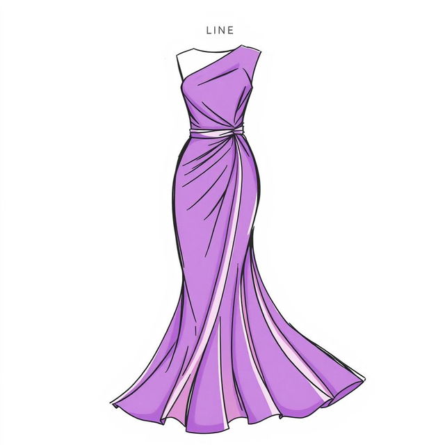 A sketch of a stylish, modern dress emphasizing the application of the LINE element in its design