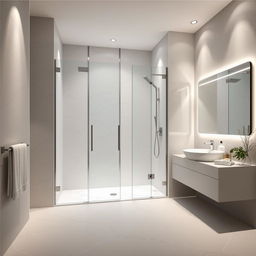 A modern bathroom interior featuring a shower of dimensions 1