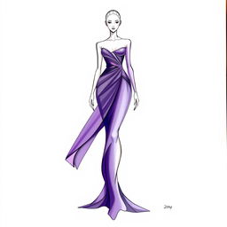 A fashion-forward sketch of a 2024 dress, emphasizing the LINE element in its design