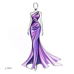 A fashion-forward sketch of a 2024 dress, emphasizing the LINE element in its design