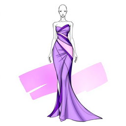 A fashion-forward sketch of a 2024 dress, emphasizing the LINE element in its design