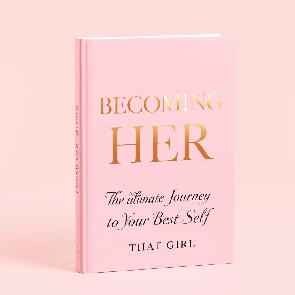 A book cover design with a soft pink background