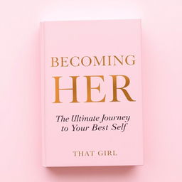 A book cover design with a soft pink background