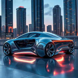 A futuristic custom car design, exhibiting sleek and aerodynamic contours with an innovative and eco-friendly engine