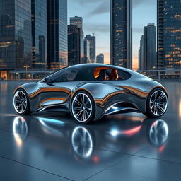 A futuristic custom car design, exhibiting sleek and aerodynamic contours with an innovative and eco-friendly engine