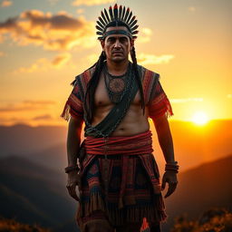 A serene and dignified Inca warrior, Atahualpa, walking forward with a majestic and stoic expression