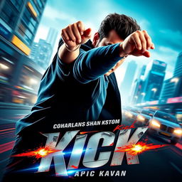 A dynamic and action-packed movie thumbnail for "Kick" featuring Salman Khan