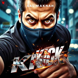 A dynamic and action-packed movie thumbnail for "Kick" featuring Salman Khan wearing a distinctive face mask