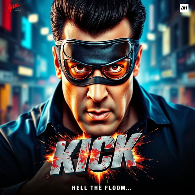 A thrilling movie thumbnail for "Kick" featuring Salman Khan wearing an eye mask