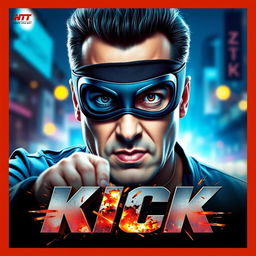 A thrilling movie thumbnail for "Kick" featuring Salman Khan wearing an eye mask