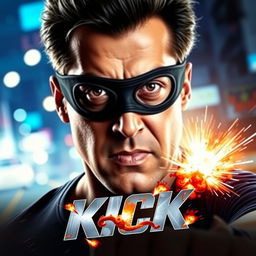 A thrilling movie thumbnail for "Kick" featuring Salman Khan wearing an eye mask