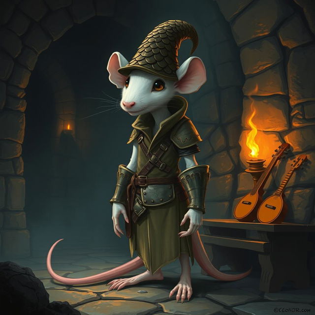 A mysterious humanoid rat character, slender and white-haired, dressed in light leather armor