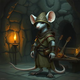 A mysterious humanoid rat character, slender and white-haired, dressed in light leather armor