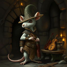 A mysterious humanoid rat character, slender and white-haired, dressed in light leather armor