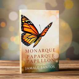 Book cover for "Monarque Papillon" by Jamale Santos, featuring a vivid and detailed monarch butterfly in the foreground