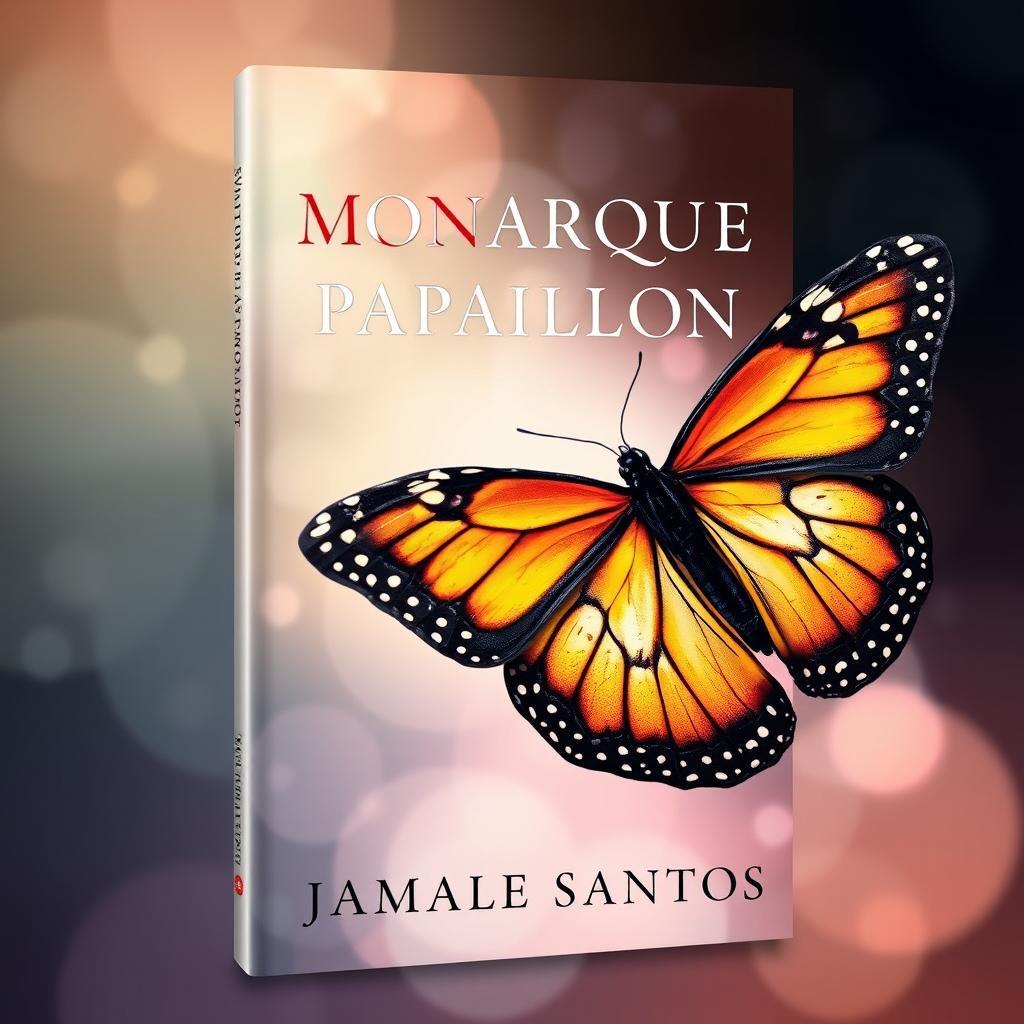 Book cover for "Monarque Papillon" by Jamale Santos, featuring a vivid and detailed monarch butterfly in the foreground