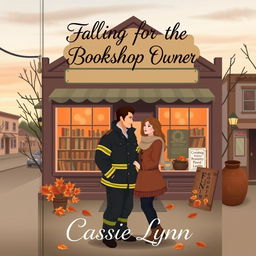 A cozy small town scene with a charming bookshop as the focal point