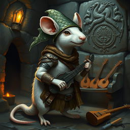 A cool humanoid rat character, slender and white-furred, dressed in light leather armor, adding a touch of rugged charm