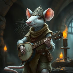 A cool humanoid rat character, slender and white-furred, dressed in light leather armor with an adventurous flair