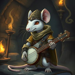 A cool humanoid rat character, slender and white-furred, dressed in light leather armor with an adventurous flair