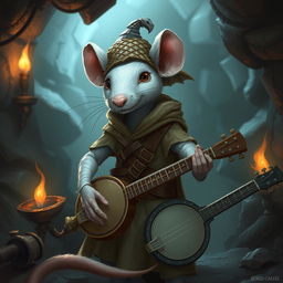 A cool humanoid rat character, slender and white-furred, dressed in light leather armor with an adventurous flair