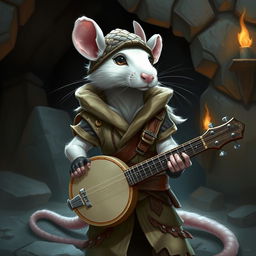 A cool humanoid rat character, slender and white-furred, dressed in light leather armor with an adventurous flair