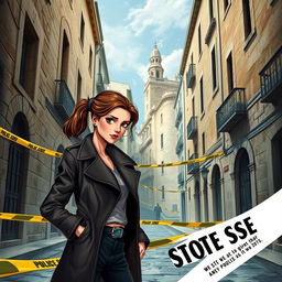 A captivating book cover featuring a young female detective and a male detective standing in an intriguing Maltese city setting