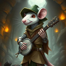 A cool, slender humanoid white rat wearing light leather armor and a dragon scale hunter's hat