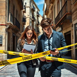 A captivating young adult book cover featuring a young female and male detective duo in a bustling Maltese city