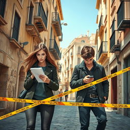 A captivating young adult book cover featuring a young female and male detective duo in a bustling Maltese city