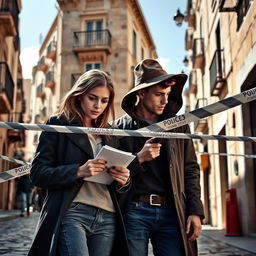 A captivating young adult book cover featuring a young female and male detective duo in a bustling Maltese city