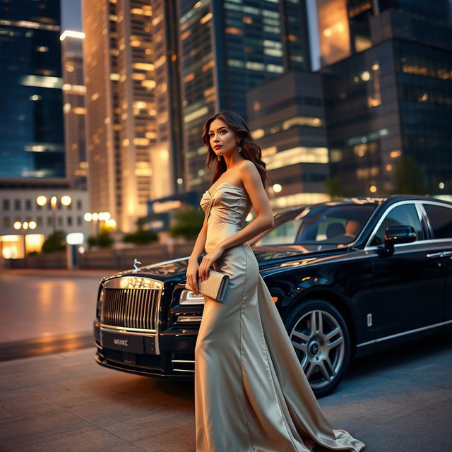 Elegant fashion scene in a sophisticated urban environment