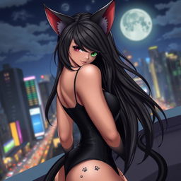 A beautiful and attractive cat girl, combining feline features with a sensually human appearance