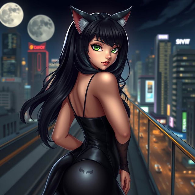 A beautiful and attractive cat girl, combining feline features with a sensually human appearance