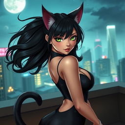 A beautiful and attractive cat girl, combining feline features with a sensually human appearance