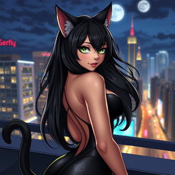 A beautiful and attractive cat girl, combining feline features with a sensually human appearance