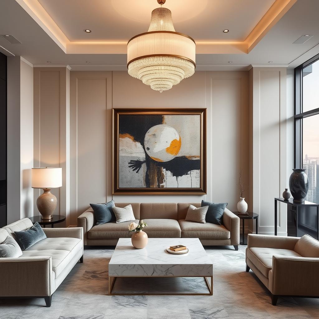 Elegant interior setting featuring a striking abstract artwork in a sophisticated frame