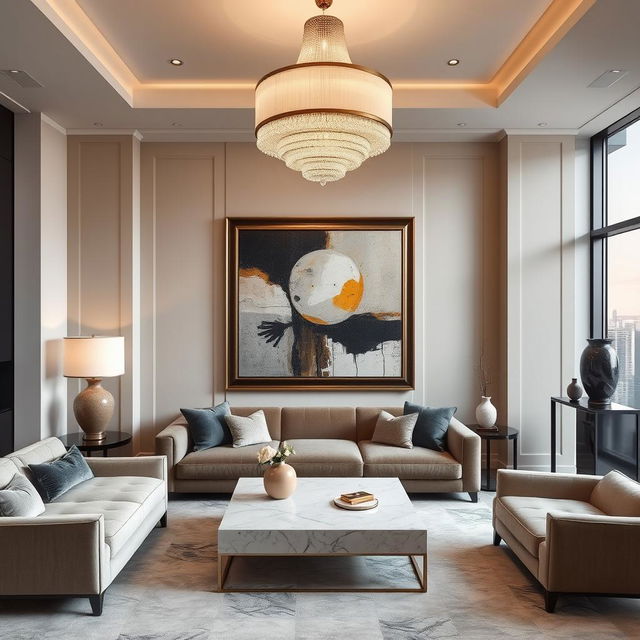 Elegant interior setting featuring a striking abstract artwork in a sophisticated frame