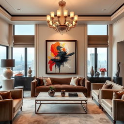 Elegant interior setting featuring a striking abstract artwork in a sophisticated frame