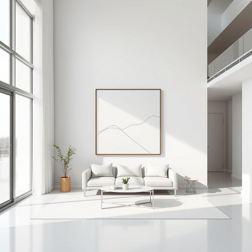 Minimalist interior design featuring the same frame with a sleek, abstract artwork