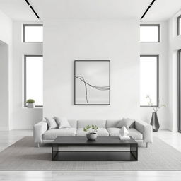 Minimalist interior design featuring the same frame with a sleek, abstract artwork