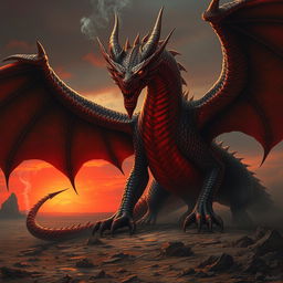 An ominous and malevolent copper dragon, its scales reflecting a dark, reddish hue with an aura of evil