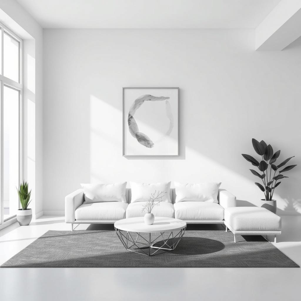 Minimalist interior setting showcasing the same frame with abstract art on the wall