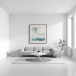 Minimalist interior setting showcasing the same frame with abstract art on the wall