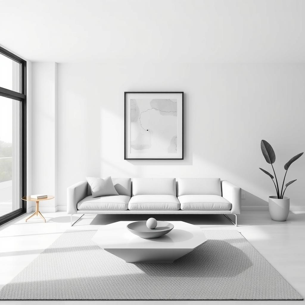 Minimalist interior setting showcasing the same frame with abstract art on the wall