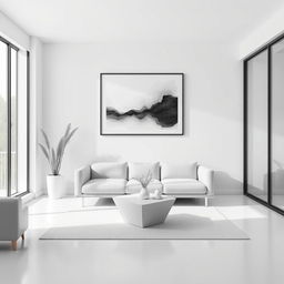 Minimalist interior setting showcasing the same frame with abstract art on the wall